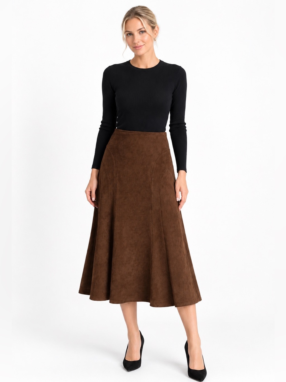 Vintage Liz Claiborne Faux Suede A-Line Midi Skirt Brown Petite 10